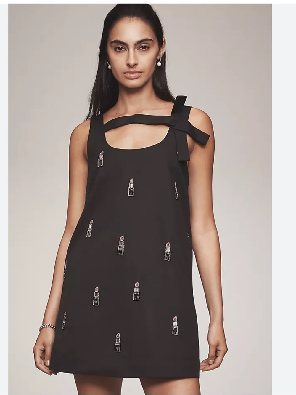 Maeve Anthropologie Lipstick Beaded Bow Shift Mini Dress XXS - Small US 2-4
